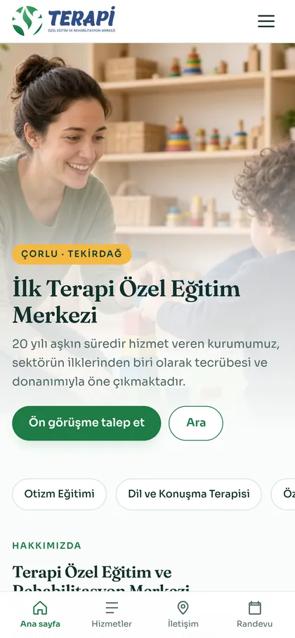İlk Terapi Özel Eğitim Merkezi web sitesi, mobil görünüm